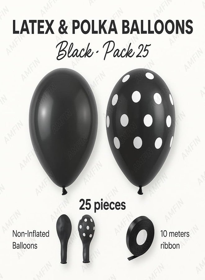 AMFIN (Pack of 50) Polka Dot Black & Solid Latex Black Party Balloons - Birthday Wedding, Baby Shower, Anniversary, Graduation, Halloween, New Year Decorations - Image 4